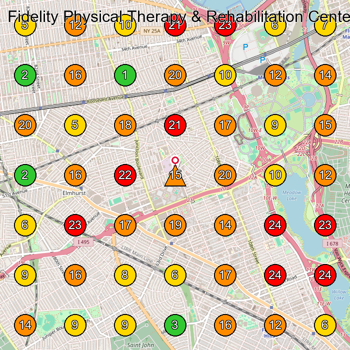 Fidelity Physical Therapy & Rehabilitation Center Physical Therapy Clinic GeoGrid ranking map for Queens NY